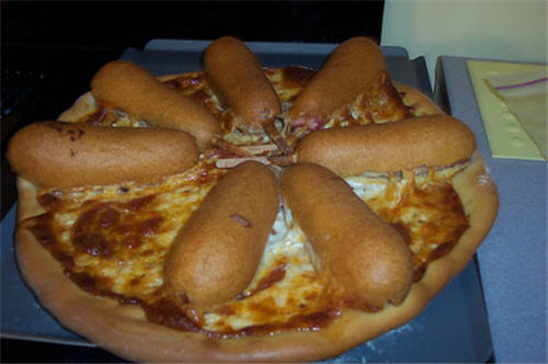 Corndog pizza