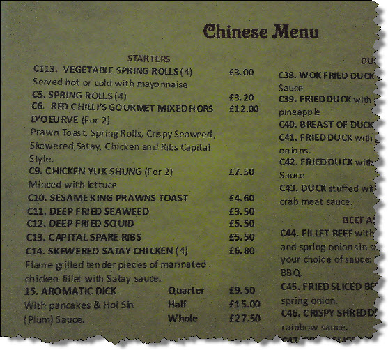 Chinese menu